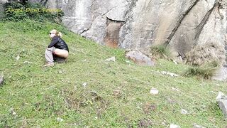 Blonde Slut Pissing Outdoor Near Waterfall