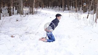 Barefoot Claudia Is Captured In The Cold Winter Forest